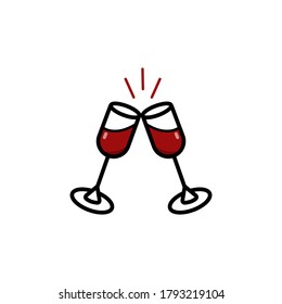 Two glasses of red wine. Simple icon in outline style.Vector illustration isolated on a white background. Illustration of the logo. For cafe menu, restaurant, web design.