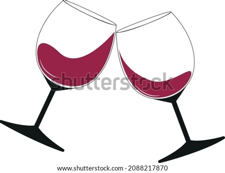 Two glasses of red wine in tilt, clinking glasses of celebration toast