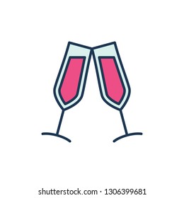 Two Glasses with Red Wine vector modern icon. Couple of glasses creative symbol on white background