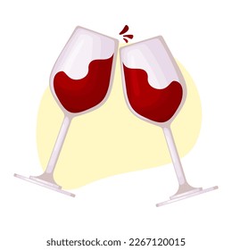 Two glasses with red wine, vector image for menu or advertising banner