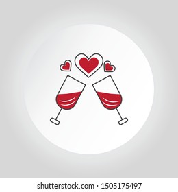 Two glasses, romantic toast line icon. Wedding sign and symbol. Binge, drink, champagne, wine. Wedding birthday holidays event greetings love theme
