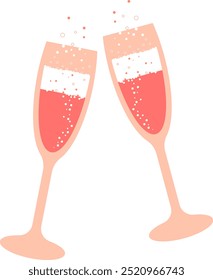 Two glasses of rose champagne vector illustration.