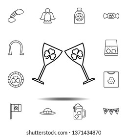 Two glasses, shamrock icon. Simple thin line, outline vector element of Saint Patricks Day icons set for UI and UX, website or mobile application