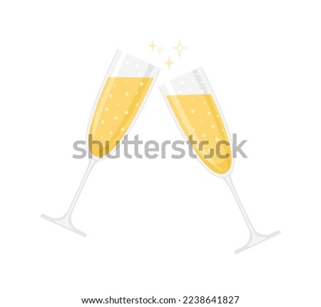 Two glasses of sparkling wine or champagne isolated on a white background. Vector illustration in flat style