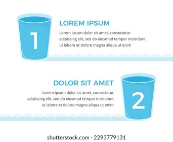 Dos gafas con agua con números y lugar para su texto, infografía de agua, vectorial eps10 ilustración