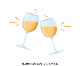 Two Glasses Of White Wine. Cheers With Wineglasses. Clink Glasses Icon. Vector Illustration Isolated On White Background