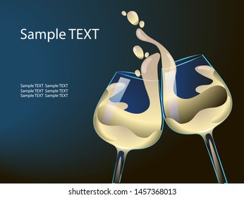 Two glasses of white wine on a dark background