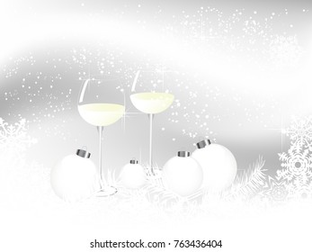 Two glasses of white wine on Christmas background