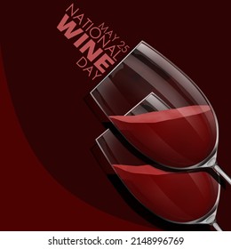 Two glasses of wine with bold texts on dark red background, National Wine Day May 25