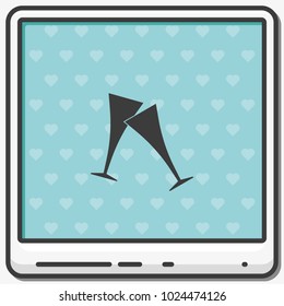 Two glasses of wine or champagne flat vector icon. Cheers illustration.