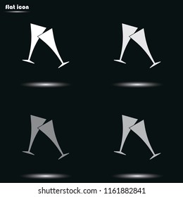 Two glasses of wine or champagne flat grayscale vector icon. Cheers illustration.