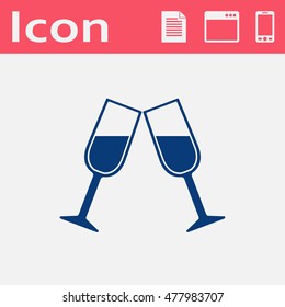 Two glasses of wine or champagne flat icon 