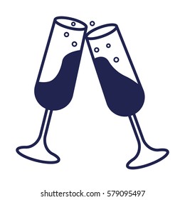 Two glasses of wine or champagne, flat style vector illustration