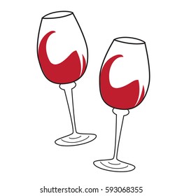 Two glasses of wine or champagne. Icon. Vector illustration.