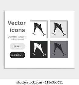 Two glasses of wine or champagne placed on web page template flat vector icon. Cheers illustration.