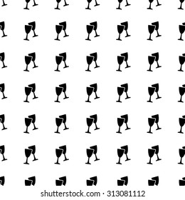 Two glasses of wine or champagne vector icon seamless pattern, tiling ornament on white.