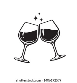 Two Glasses Of Wine. Cheers With Wineglasses. Clink Glasses Icon. Vector Illustration Isolated On White Background.