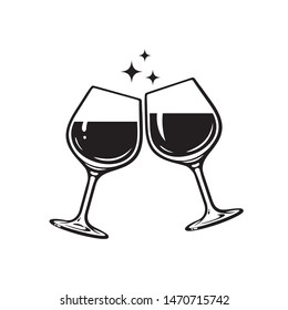 Two Glasses Of Wine. Cheers With Wineglasses. Clink Glasses Icon. Vector Illustration Isolated On White Background.