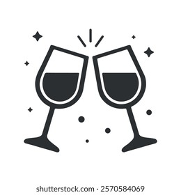 Two glasses of wine. Cheers with wineglasses. Vector illustration 