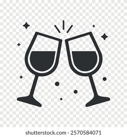 Two glasses of wine. Cheers with wineglasses. Vector illustration 