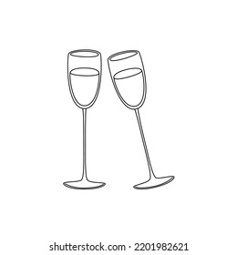 Dos vasos de vino en forma de doodle. Ilustración de dibujos animados de vector plano, clipart.