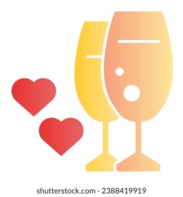 Dos vasos de icono plano de vino. Amar los íconos de color con un estilo plano de moda. Gafas con diseño de estilo gradiente cardíaco, diseñadas para web y app. Eps 10