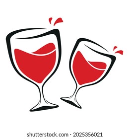 
two glasses of wine. glass with red wine. icon. logotype. alcohol. just an illustration
