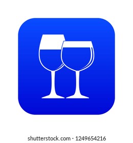 Two glasses of wine icon digital blue for any design isolated on white vector illustration
