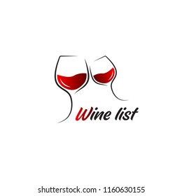 Two glasses of wine. Icon, symbol, logo alcohol. For the menu, bar, restaurant, wine list. minimal. Vector illustration.