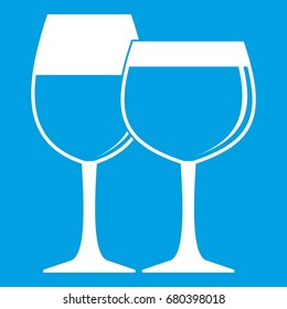 Two glasses of wine icon white isolated on blue background vector illustration