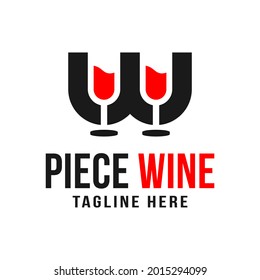 two glasses of wine illustration logo design with letter W