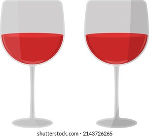 Two glasses of wine, illustration, vector on a white background.