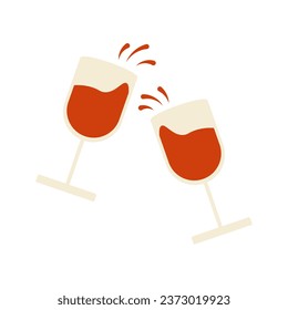 Two glasses with wine and splashes. Drink icon, flat illustration, vector