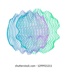 Two glitched spheres on white background. Concept illustration for quantum entanglement of subatomic particles.