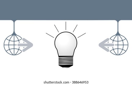 Two global symbols with arrows and bulb icon