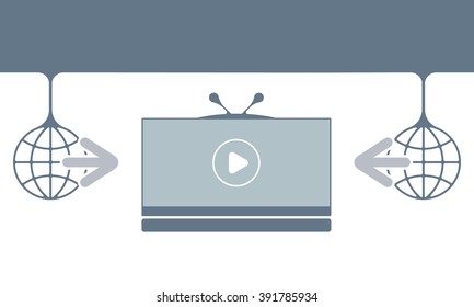 Two global symbols with arrows and tv icon