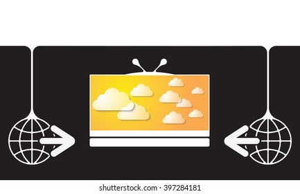 Two global symbols with arrows and tv icon