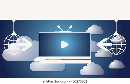 Two global symbols with arrows and tv icon
