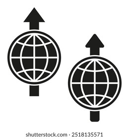 Two globe icons with arrows. Global movement concept. Bold vector design.