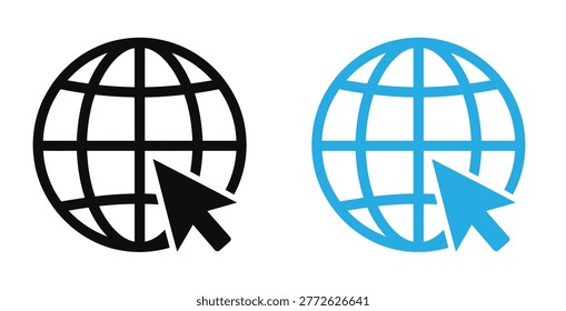 Two globe icons with cursor, representing online search and global access