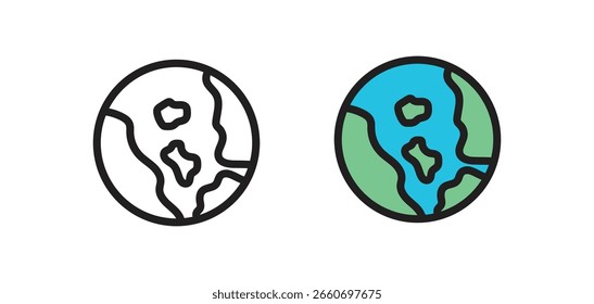 Dois ícones globo representando conceito global em estilo esboçado e colorido, projetado para projetos ambientais, de negócios globais ou de interface do usuário internacional.