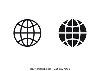 Two globe icons or Web icons outline and solid black styles vector