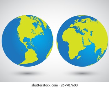 Two globes with America, Asia, Europa and Africa