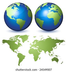 Two globes representing the Earth and a planisphere