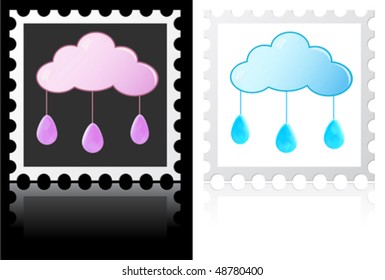Two glossy stamps with cloud icons, gradient only, no transparencies. Illustrator 8 compatible EPS