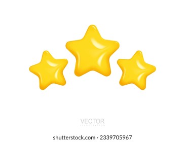 Two glossy yellow stars on a white background. Realistic 3d design. Vector illustration