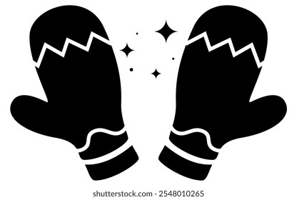 Two gloves with a star on the top of them. Classic Holiday Spirit Black and White Christmas Icons.