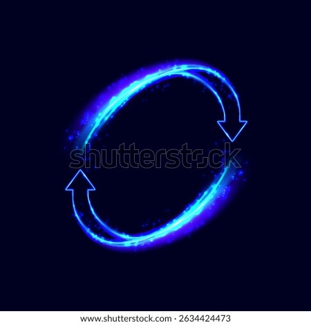 Two glowing arows go round. Update icon. Hardware and software update. Exchange and money transfer.  