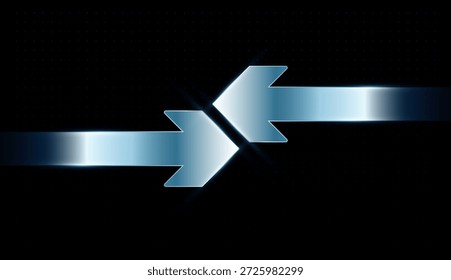 Zwei leuchtend blaue Pfeile, die aufeinander zeigen, Übertragung von Konzeptpfeilen, Innovation und leuchtend blauem Pfeil, die Innovation, Wachstum und Fortschritt veranschaulichen