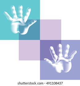 Two glowing hands of a Ghost.The imprint on the glass.  For banners and websites,labels, postcards, Wallpaper, and so on.Vector illustration.